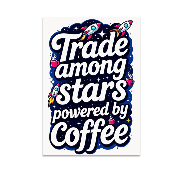Trade Among Stars Powered by Coffee - Retro Sci-Fi Decor Enthusiast - 13x19 Poster Print