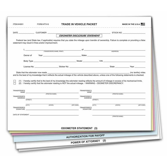 Trade In Vehicle Packet Combination Form (Form # TIV-6) (100 per pack)