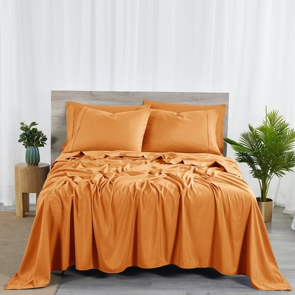 Trade Linker International Bibb Home 2000 Count 6-Piece Rayon from Bamboo Sheet Set Pumpkin - Queen