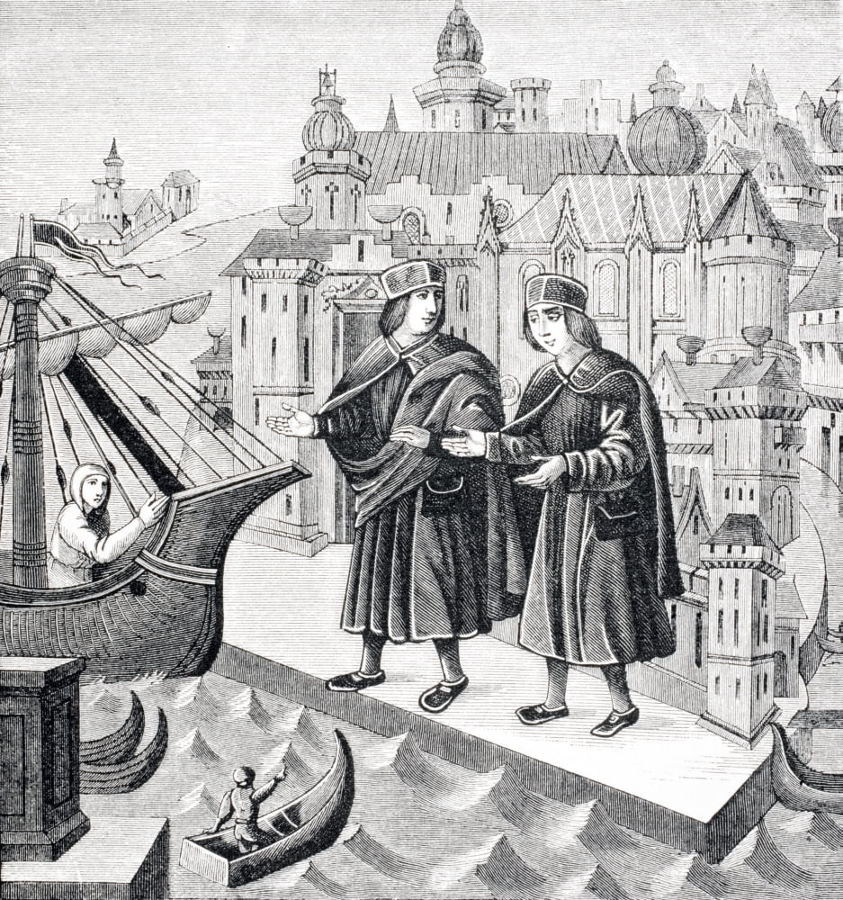 Trade On The Seaports Of The Levant After Miniature In 15Th Century Manuscript Of Travels Of Marco Polo Canvas Art - Ken Welsh Design Pics (24 x 24)