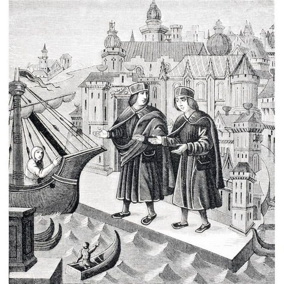 Trade On The Seaports of The Levant. After Miniature In 15th Century Manuscript of Travels of Marco Polo Print, Large - 24 x 24