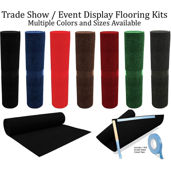 Trade Show Booth Display Flooring Carpet Rugs (Set of 4) and 1 Roll Double Sided Carpet Tape. Light Weight and Flexible Material for Easy Transport.