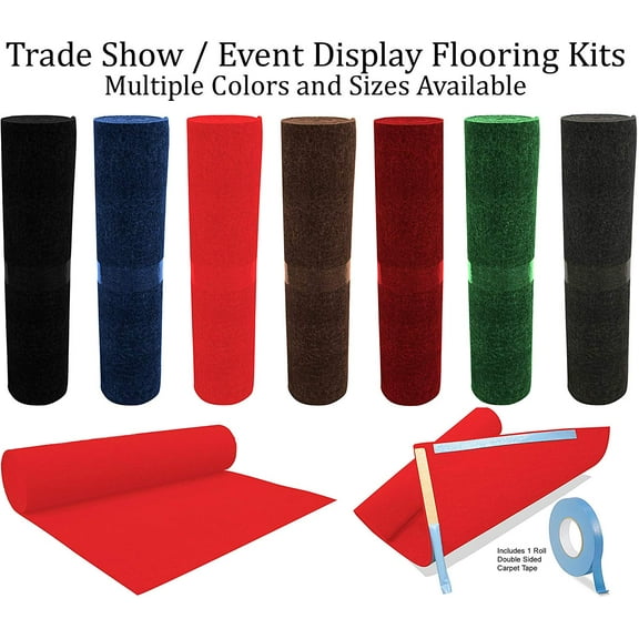 Trade Show Booth Display Flooring Carpet Rugs (Set of 4) and 1 Roll Double Sided Carpet Tape. Light Weight and Flexible Material for Easy Transport.