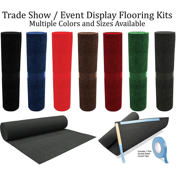 Trade Show Booth Display Flooring Carpet Rugs (Set of 4) and 1 Roll Double Sided Carpet Tape. Light Weight and Flexible Material for Easy Transport.