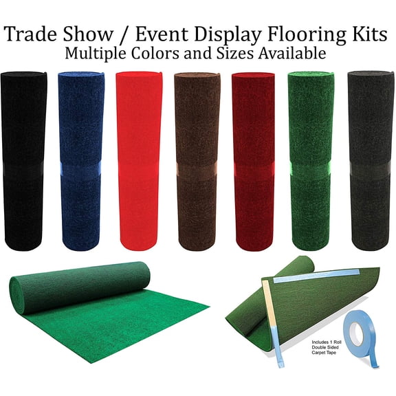 Trade Show Booth Display Flooring Carpet Rugs (Set of 4) and 1 Roll Double Sided Carpet Tape. Light Weight and Flexible Material for Easy Transport.
