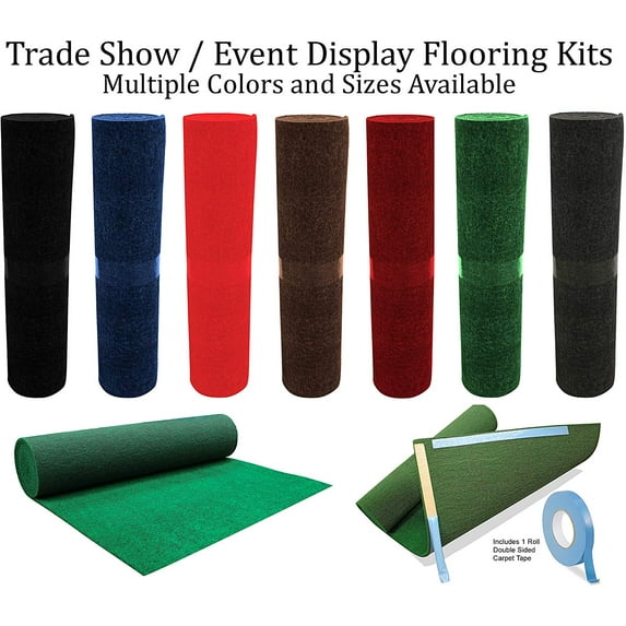 Trade Show Booth Display Flooring Carpet Rugs (Set of 4) and 1 Roll Double Sided Carpet Tape. Light Weight and Flexible Material for Easy Transport.