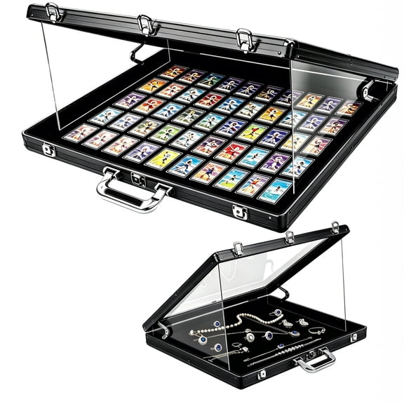 Trade Show Display Case – 34"x22" Large Aluminum Locking Tabletop Showcase for Trading Cards, Sports Cards, TCG, Jewelry – Lightweight & Portable for Exhibitions, Conventions, and Collectibles,Black