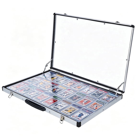 KCRasan Trade Show Display Case, Aluminum Card Vendor Case with Lock and Handle for Trading Card Games Jewelry, Silver, HingedModern Style