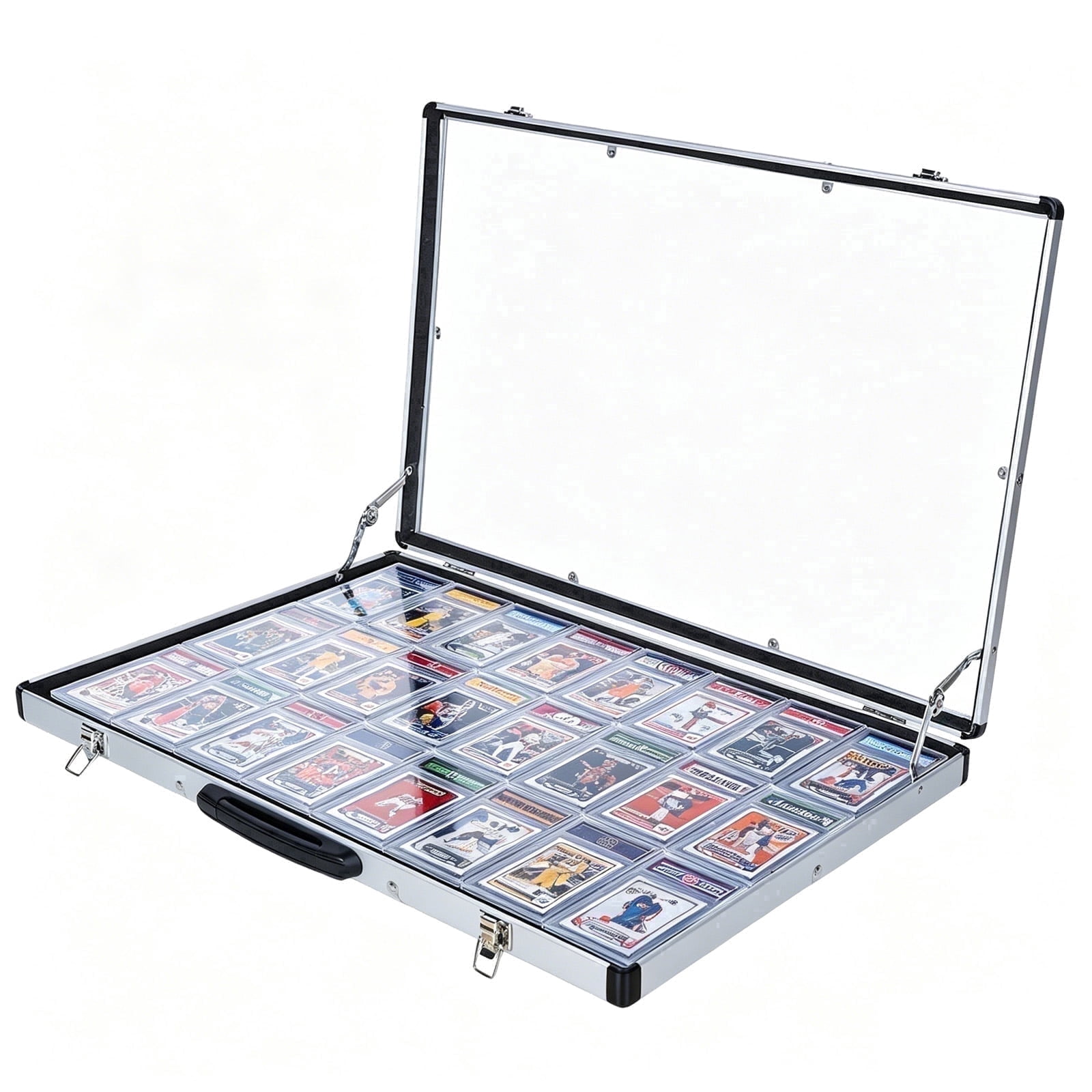 KCRasan Aluminum Lockable Display Case with Handle, for Trading Cards and Jewelry, Silver