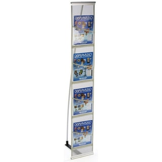 Displays2go Tiered Black Wire Magazine Rack Free Standing Floor Fixture with 20 Stacked Pockets Sign Slot WRF10T19