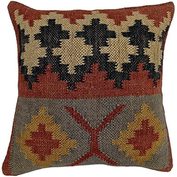 Trade Star Handwoven Square Kilim Pillow Cover Authentic Wool Jute Throw Pillow Case Decorative Outdoor Cushion Cover Rustic Boho Pillow Cover for Home Decor$$Home Decor, Kitchen, & Other