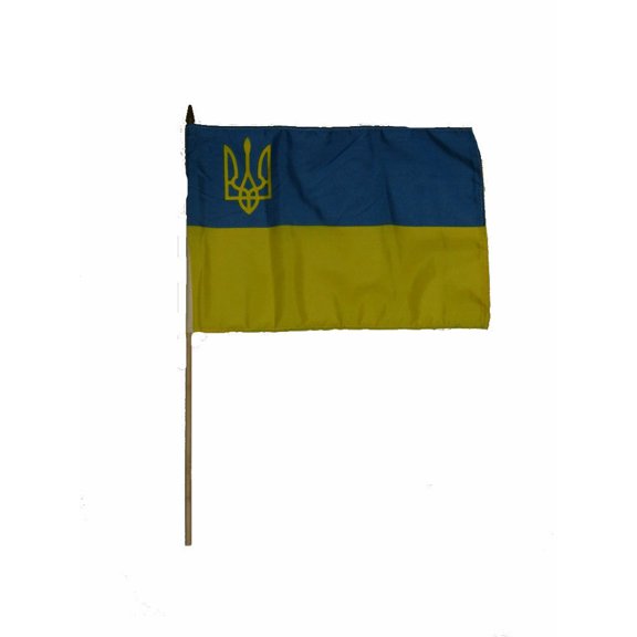 Trade Winds 12x18 12"x18" Ukraine Small Trident Stick Flag wood Staff