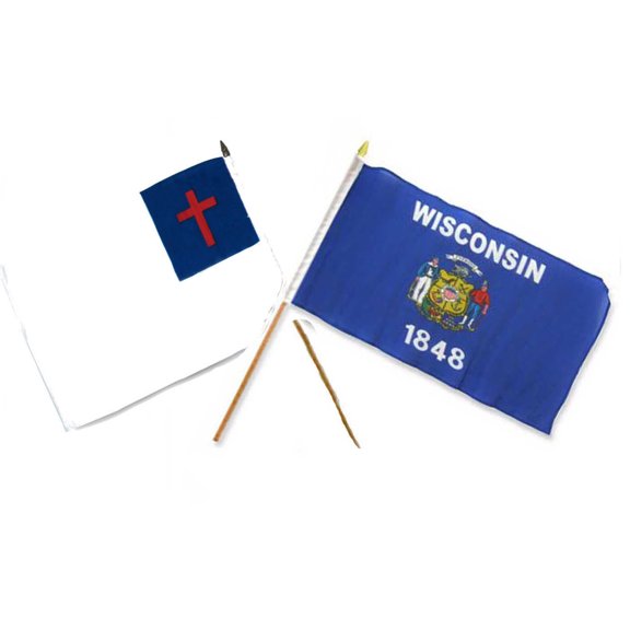 Trade Winds 12x18 Combo Christ Christian State Wisconsin Stick Flag