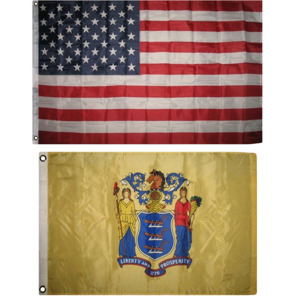 Trade Winds 2-Flag Set 3x5 USA Flag & State of New Jersey 2x3 2 Flags