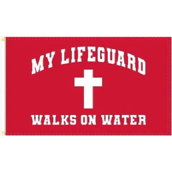 Trade Winds 3X5 MY LIFEGUARD WALKS ON WATER JESUS CHRIST RED FLAG BANNER 100D GROMMETS