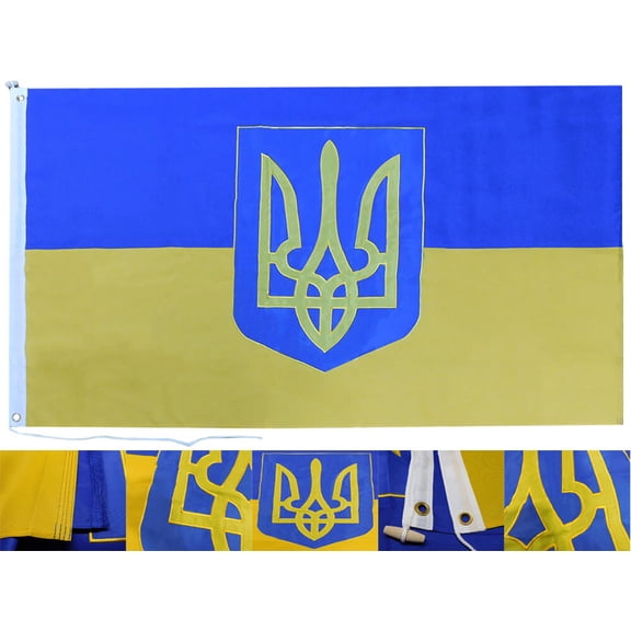 Trade Winds 3X5 Ukraine Ukrainian Large Trident 5x3' 600D Nylon Embroidered Flag Banner