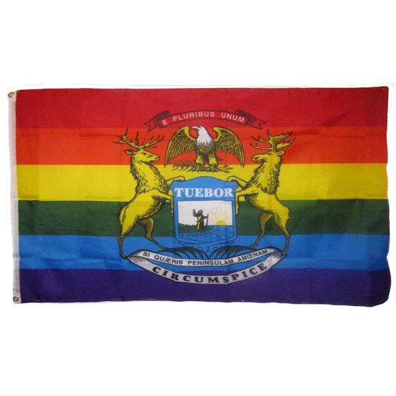 Trade Winds 3x5 3'x5' Gay Pride State of Michigan Rainbow Polyester Flag Fade Resistant