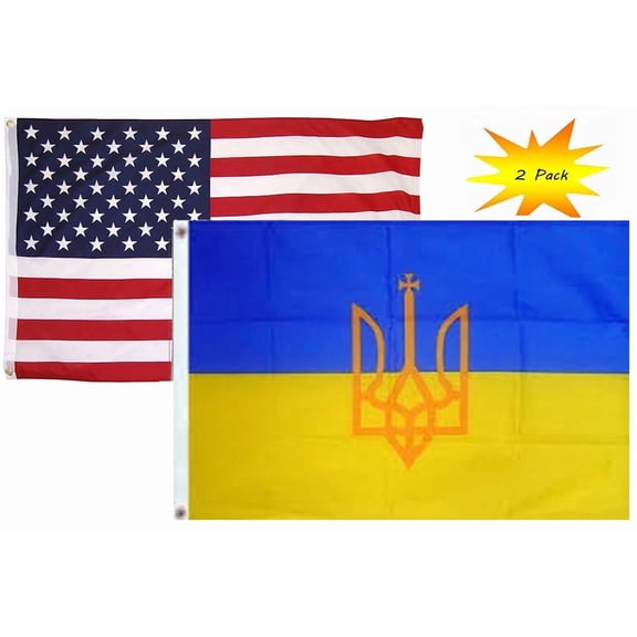 Trade Winds 3x5 3x5 Wholesale Set (2 Pack) USA American & Ukraine Large Trident Flag