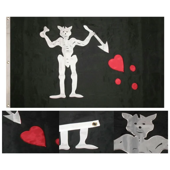 Trade Winds 3x5 Embroidered Blackbeard Edward Pirate 300D HEAVY DUTY 3'x5' Flag 3 Clips