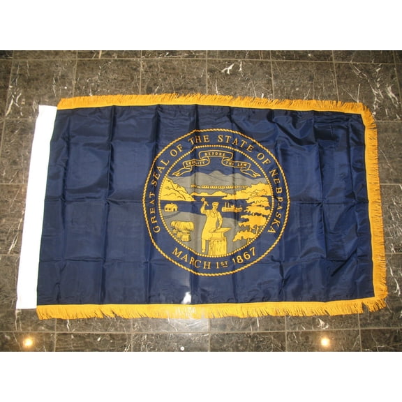 Trade Winds 3x5 Nebraska State Poly Nylon Sleeve w/ Gold Fringe Flag 3'x5' Banner