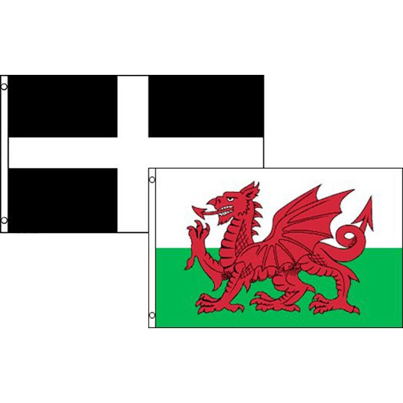 Trade Winds 3x5 Set (2 Pack) UK Wales Welsh Dragon Cornwall Flag Banner