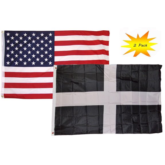 Trade Winds 3x5 Set (2 Pack) USA American & Cornwall UK British Flag Banner