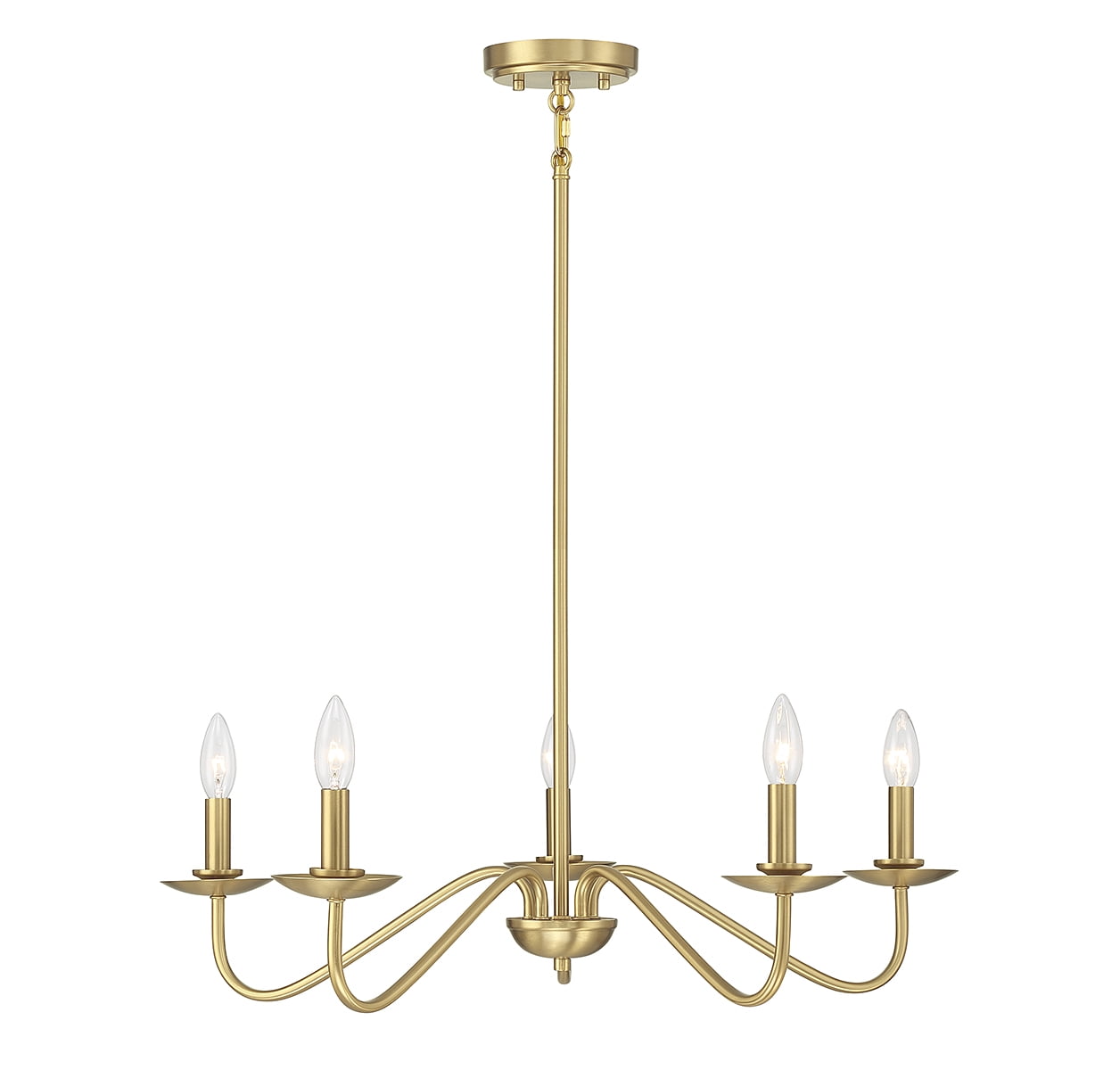 Sleek Versatile 5-Light Chandelier in Natural Brass
