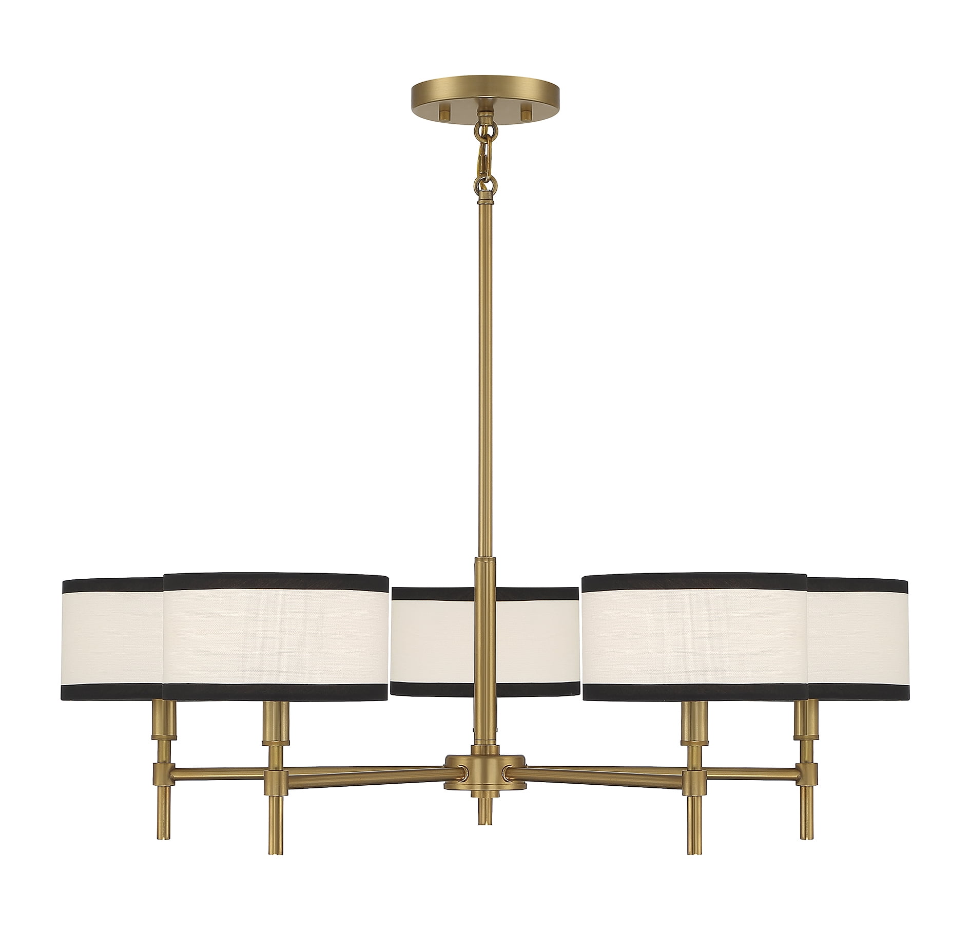 Meridian Classic 5-Light Chandelier in Natural Brass with Two-Tone Drum Shades