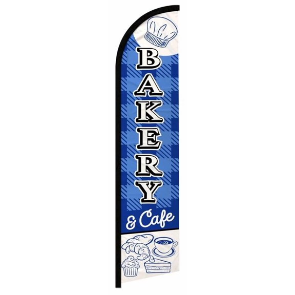 Trade Winds Bakery & Cafe Blue & White 2.5'x11.5' Super-Knit Poly Windless Banner Flag