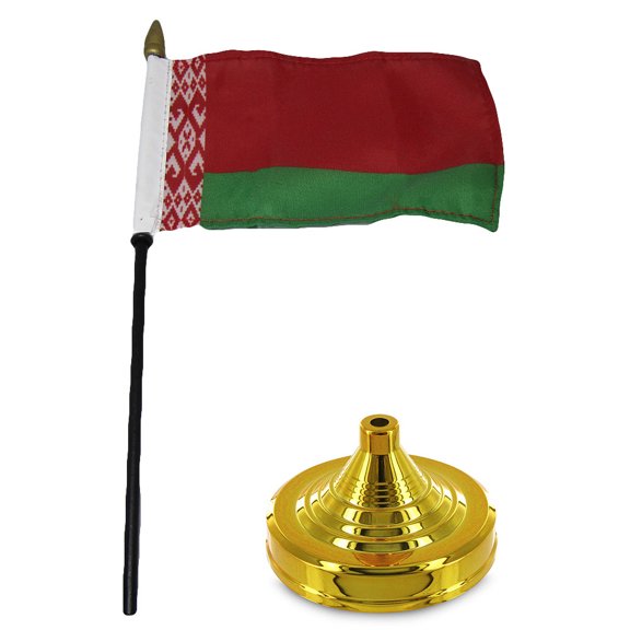 Trade Winds Belarus 4"x6" Flag Desk Set Table Wood Stick Staff Gold Base