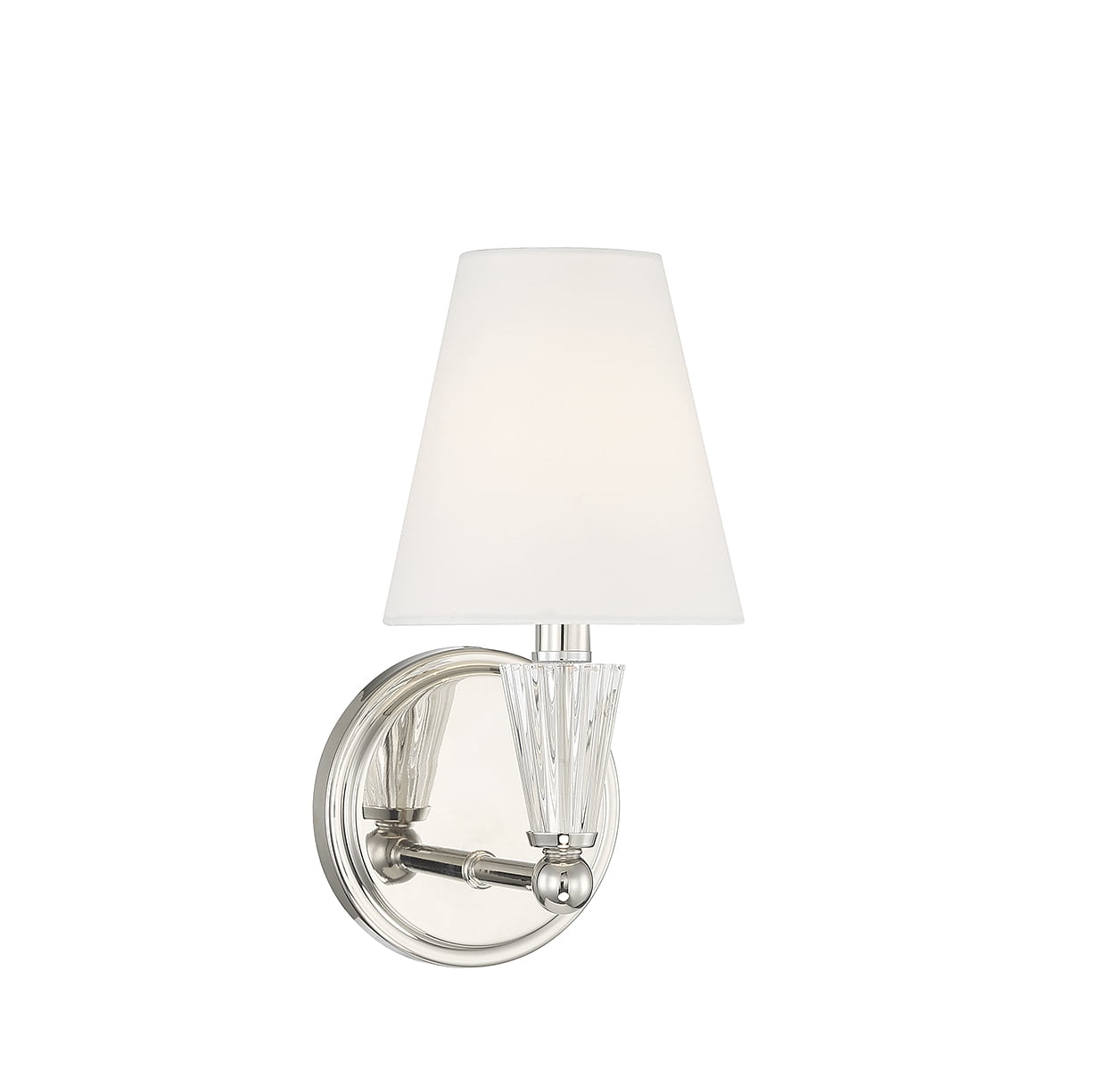Polished Nickel Sconce with White Fabric Shade and Crystal Accent