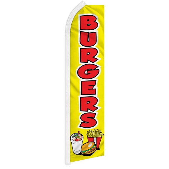Trade Winds Burgers Yellow Advertising 2.5'x11.5' Super-Knit Poly Super Flag Banner 100D