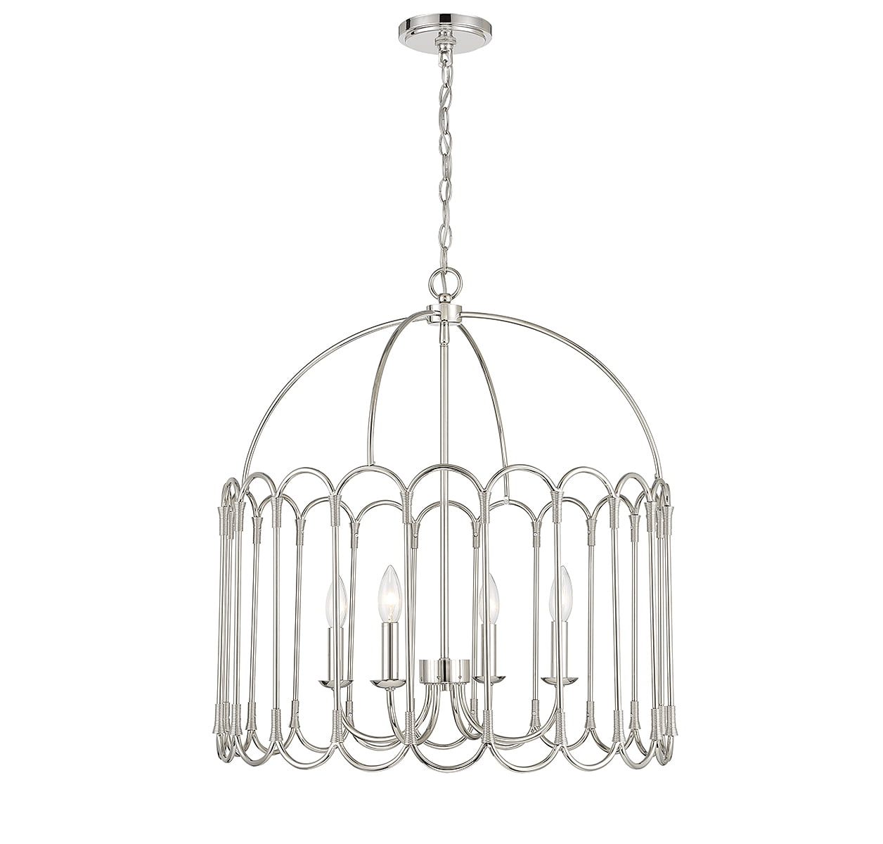 Polished Nickel 4-Light Drum Pendant with Scalloped Detailing
