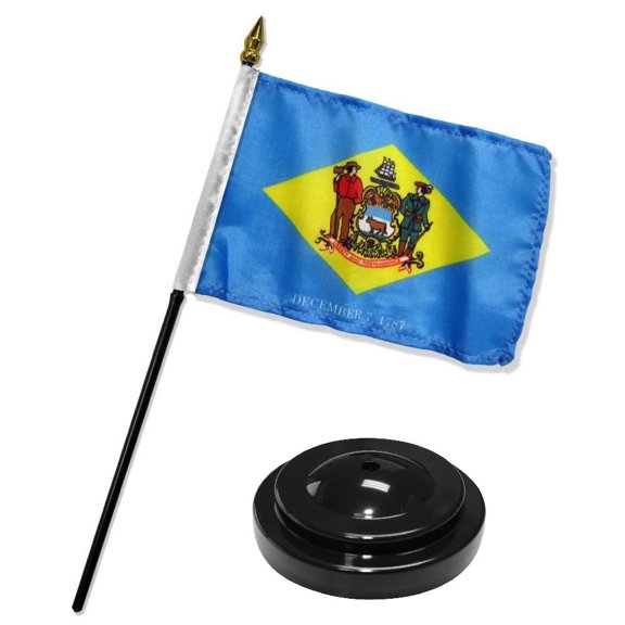 Trade Winds Delaware State Flag 4"x6" Desk Set Table Stick Black Base