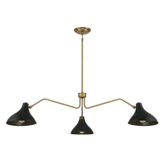Trade Winds Delphine 3-Light Pendant in Matte Black with Natural Brass