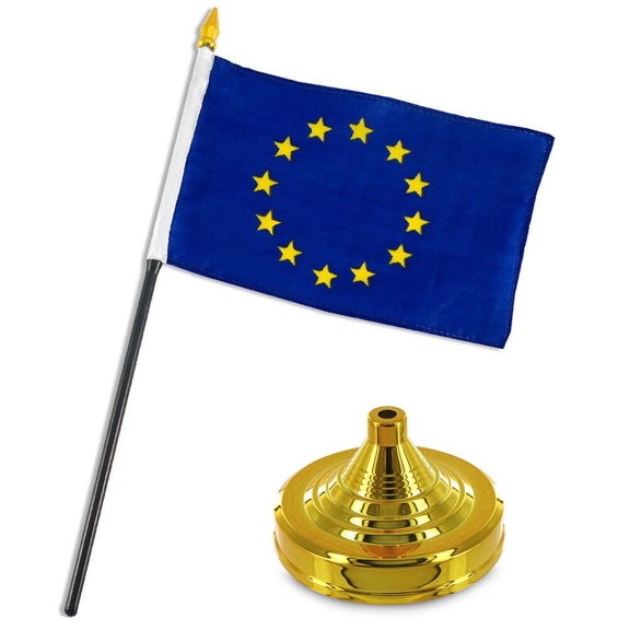 Trade Winds Europe European Union Flag 4"x6" Desk Set Table Stick Gold Base