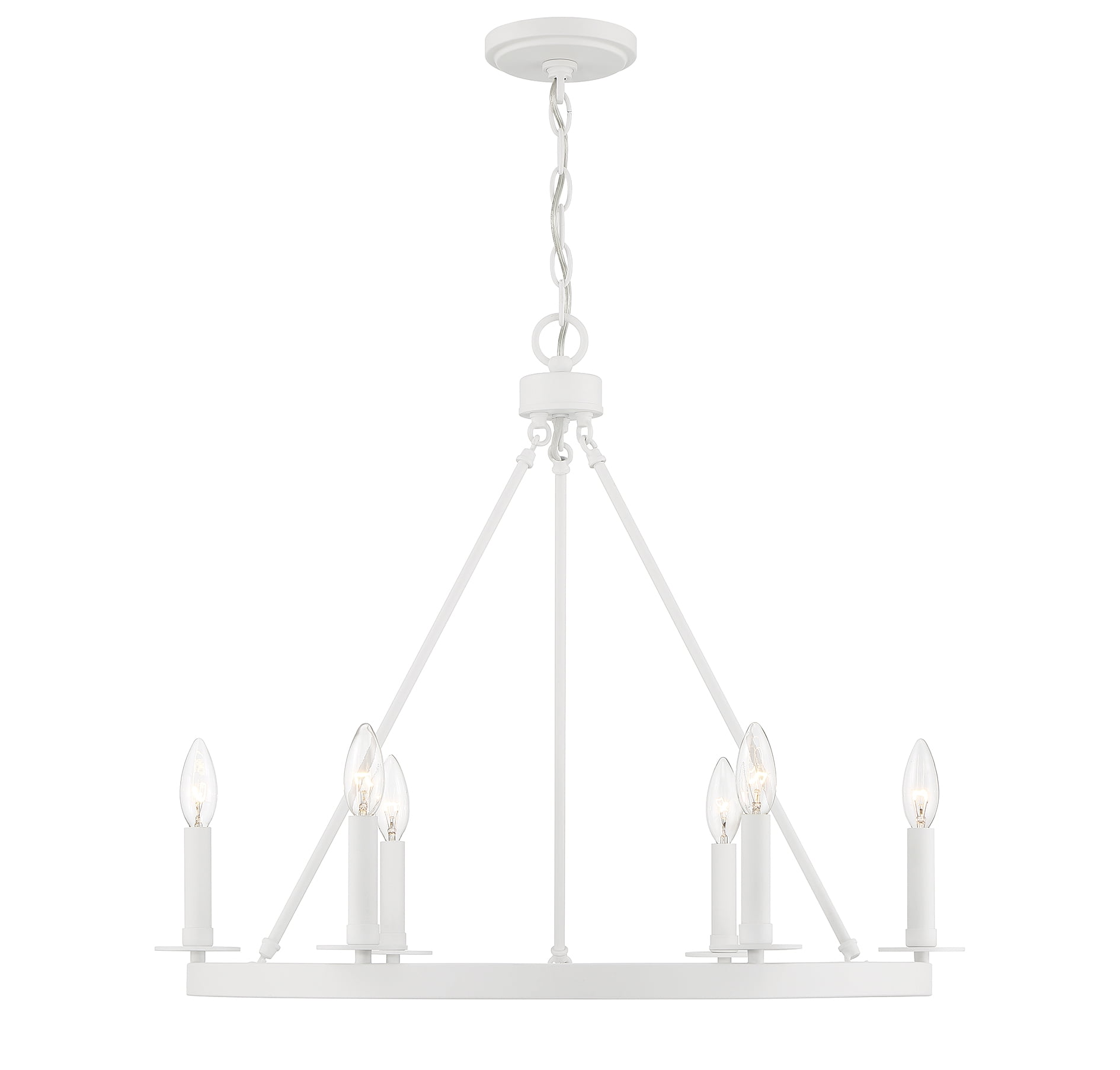 Bisque White Wagon-Wheel 6-Light Chandelier with Candle Bulbs