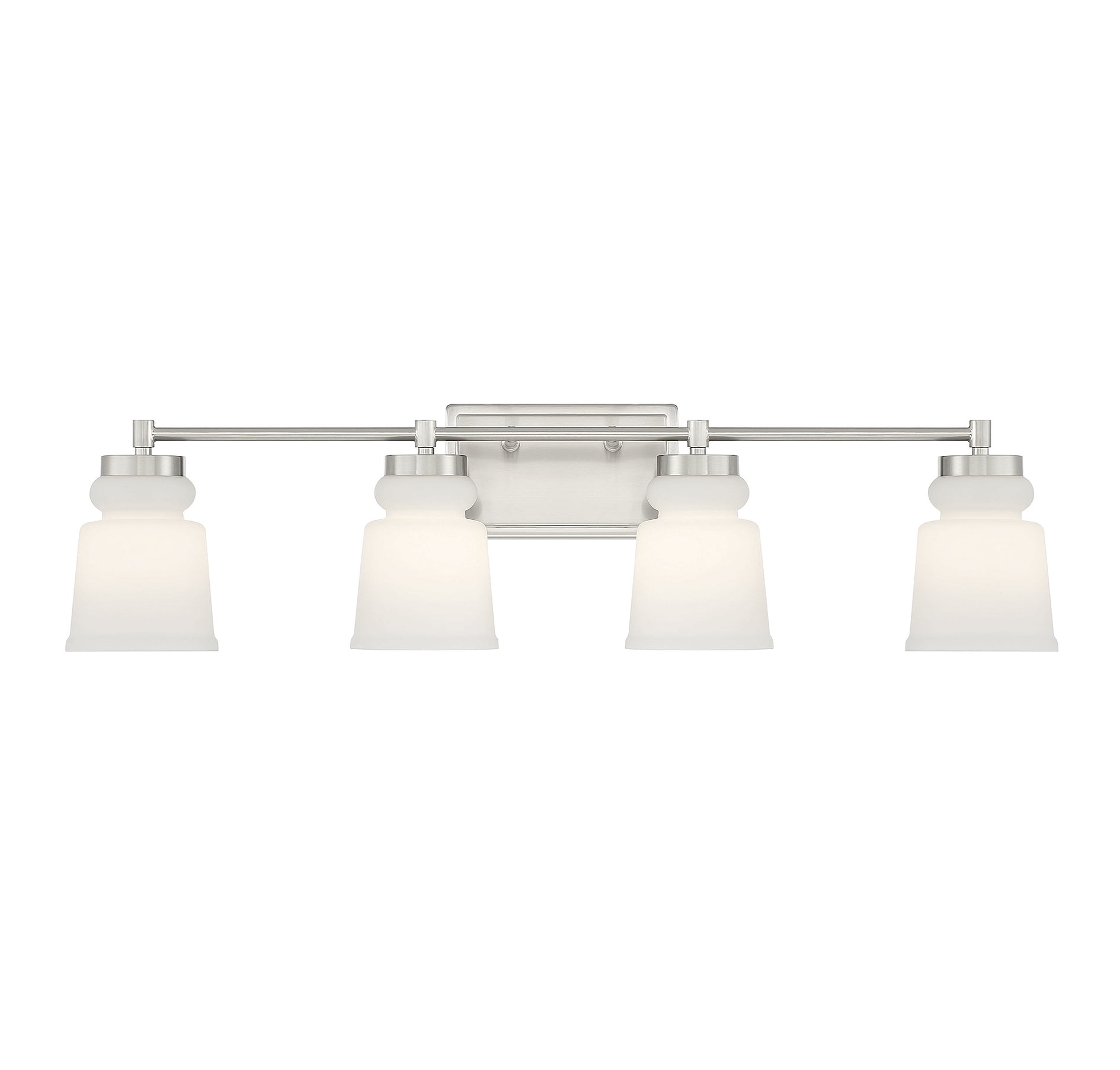 Brushed Nickel 4-Light Bathroom Vanity Light with Milk Glass Shades