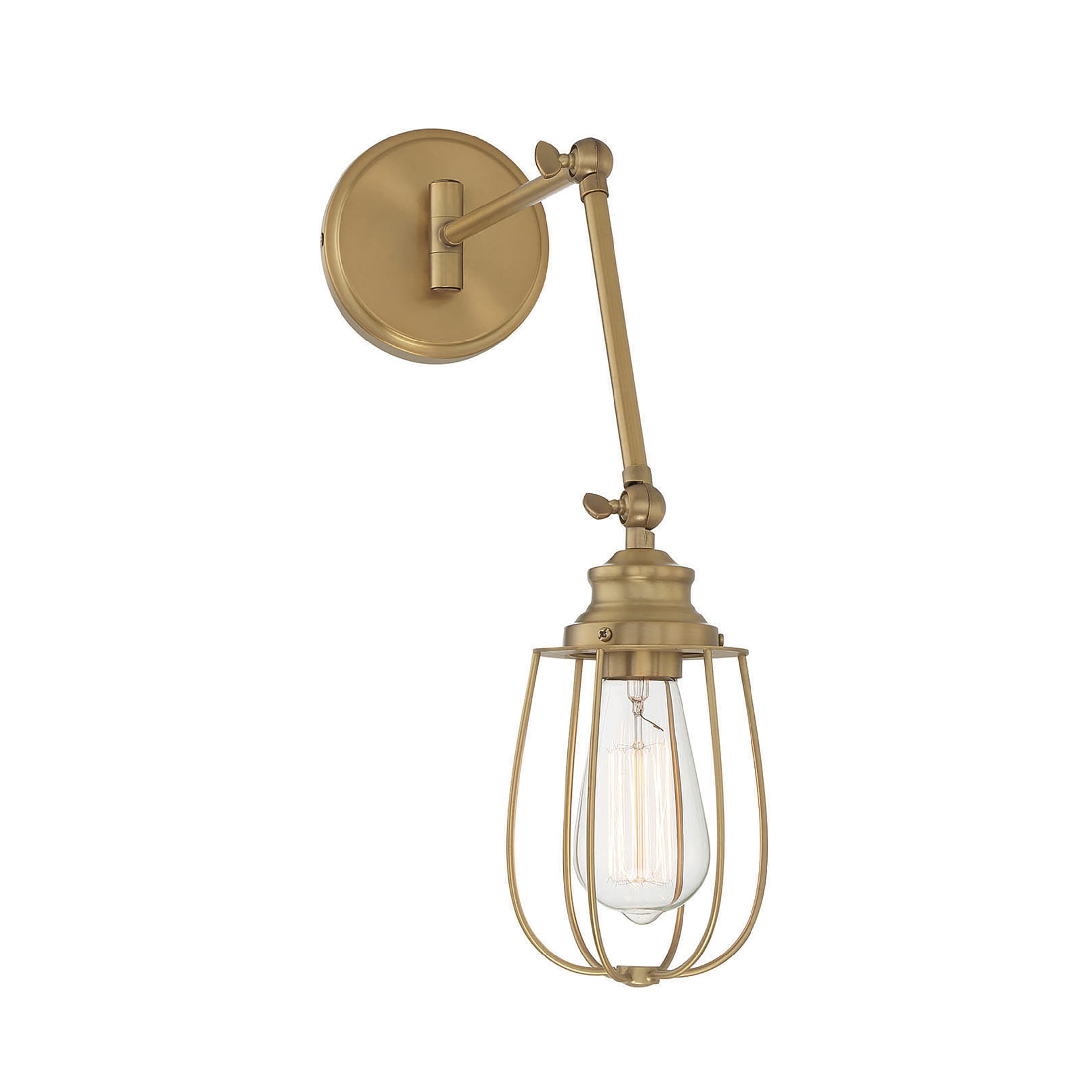 Natural Brass Adjustable Industrial Swing Arm Wall Sconce