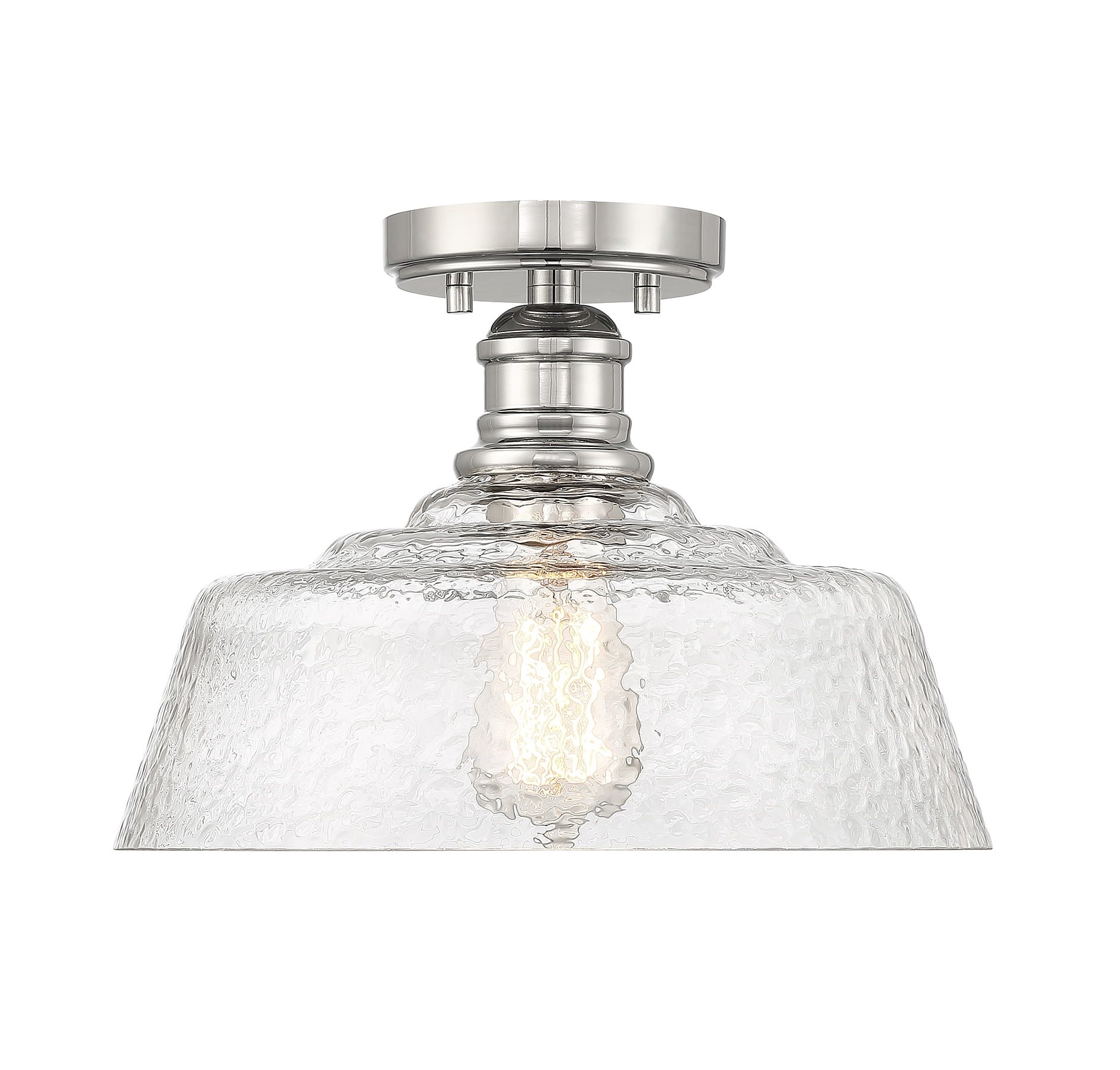 Vintage Industrial 1-Light Ceiling Fixture in Polished Nickel with Textured Glass Shade