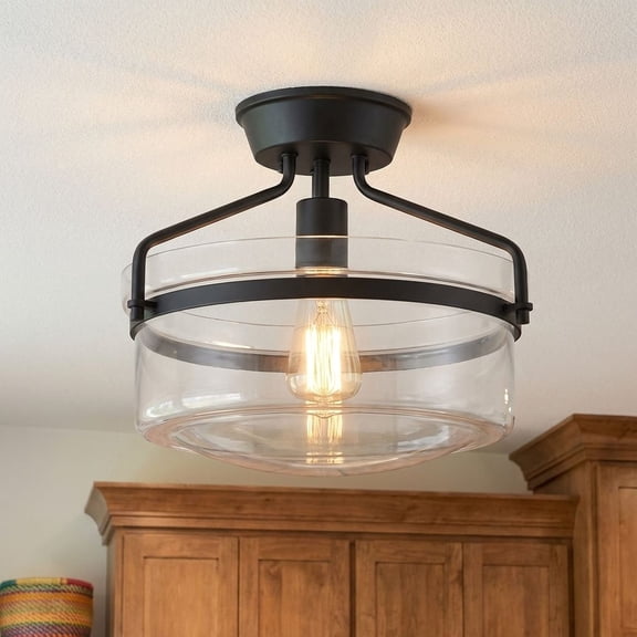 Trade Winds Gardner Glass Semi-Flush Mount Ceiling Light in Matte Black
