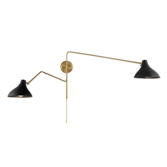 Trade Winds Genevieve 2-Light Wall Sconce in Matte Black with Natural Brass