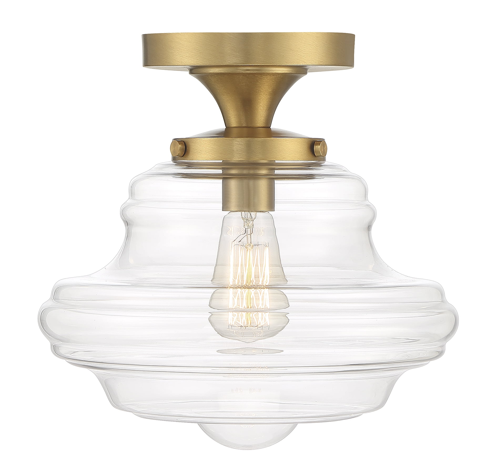 Vintage Schoolhouse Natural Brass Ceiling Light with Clear Glass Shade