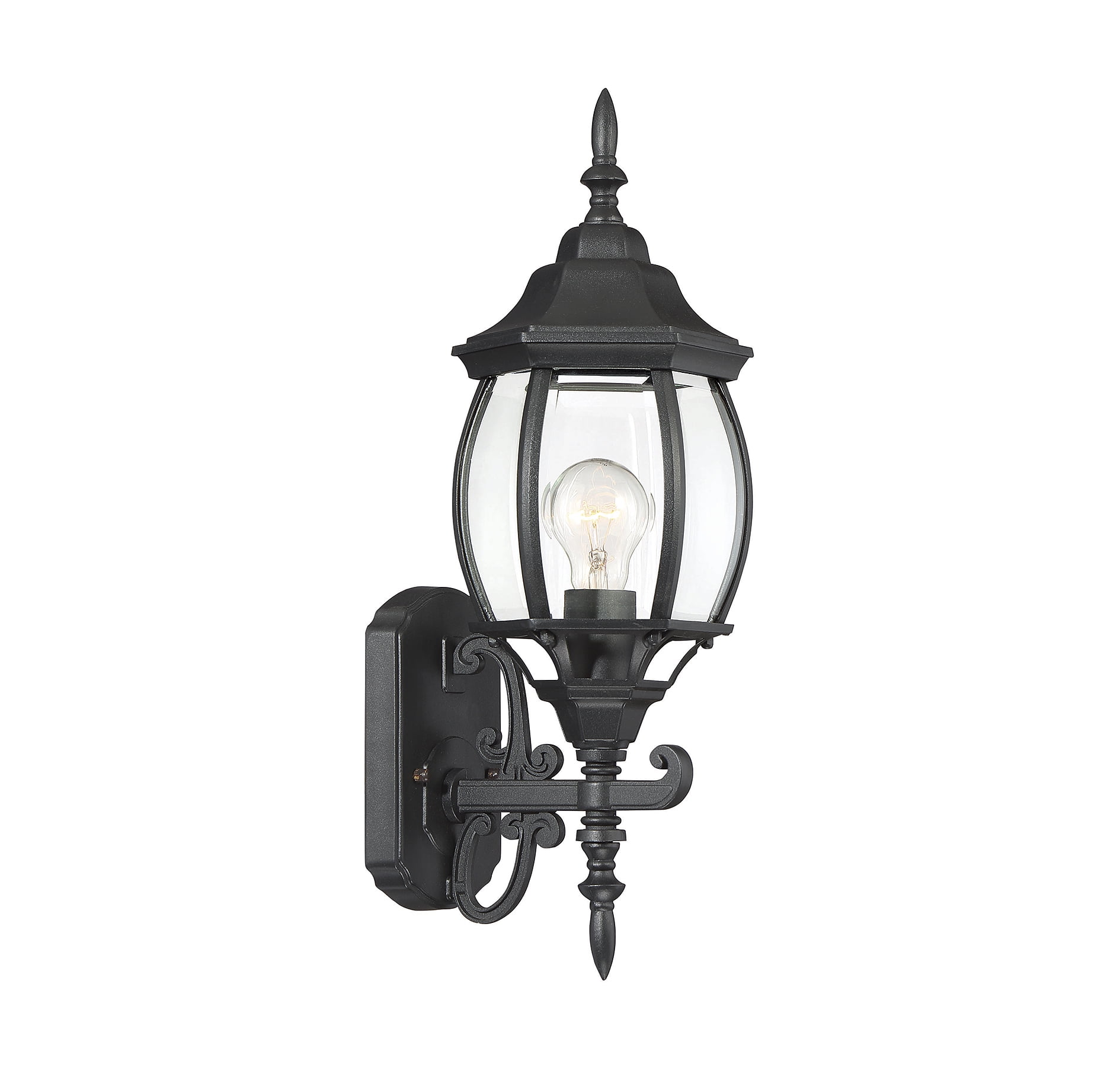 Black Transitional Outdoor Lantern Wall Sconce with Clear Glass