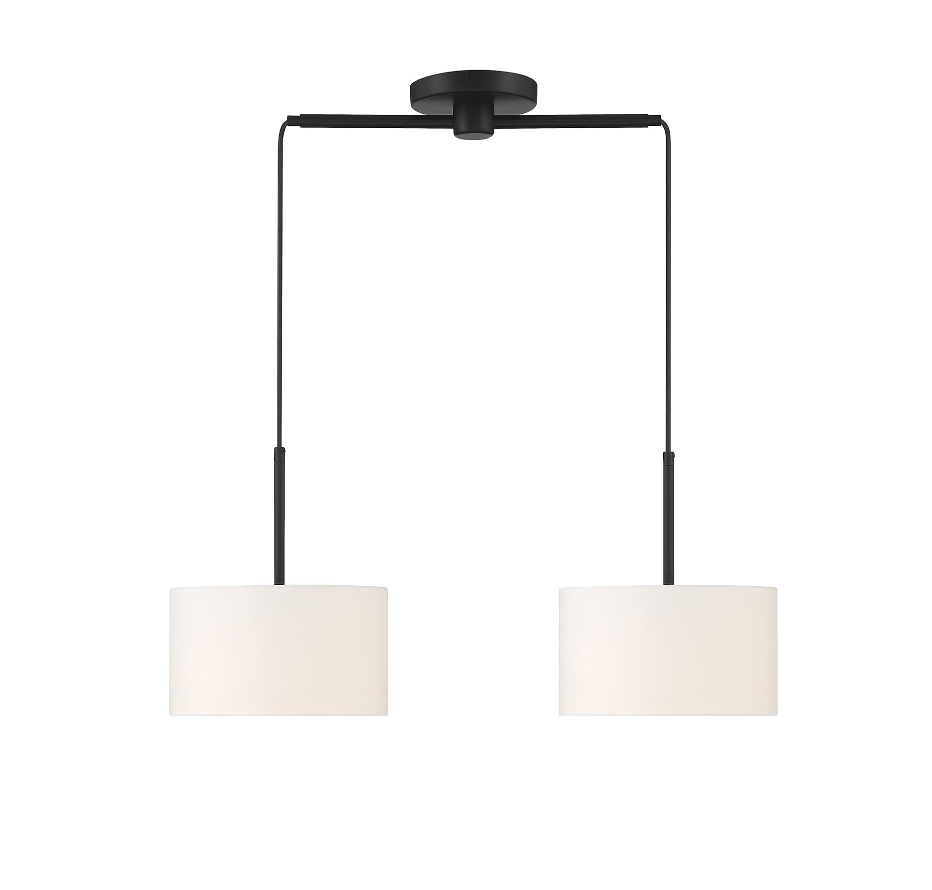 Matte Black 2-Light Linear Drum Chandelier with White Shades