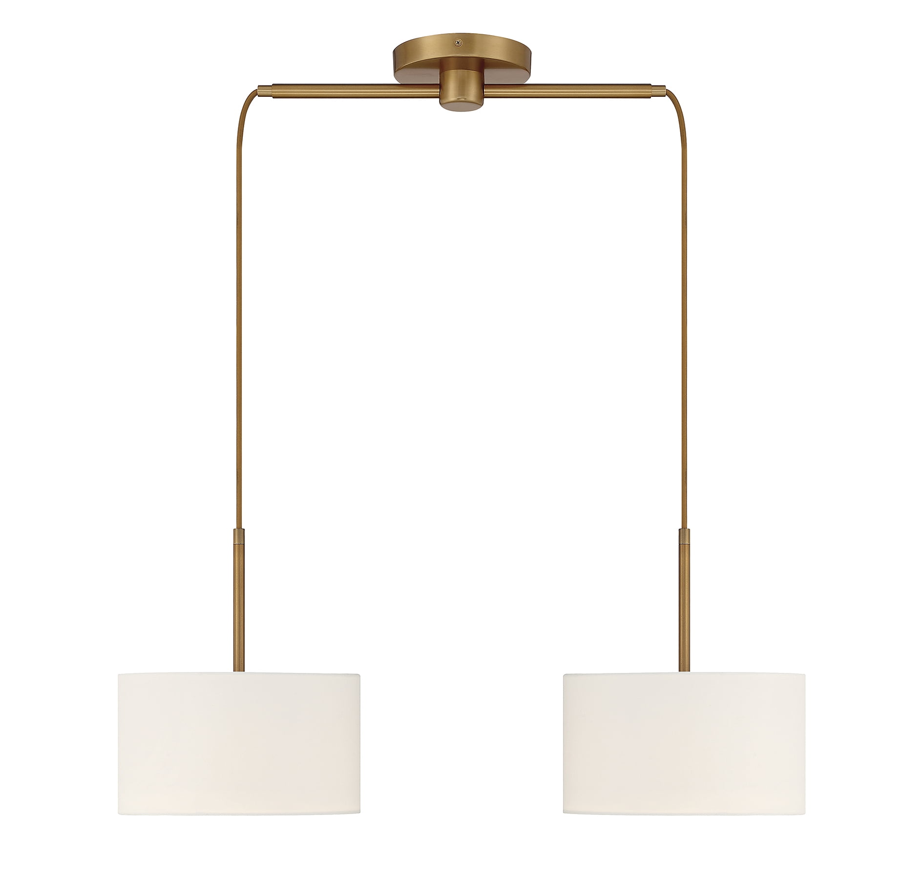 Libra Adjustable 2-Light Linear Chandelier in Natural Brass with White Drum Shades