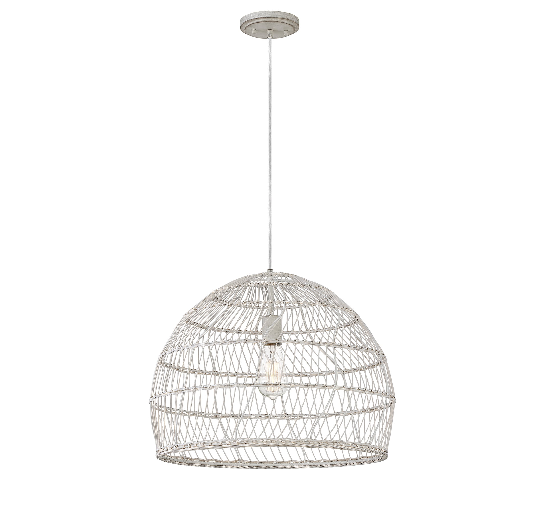 Meridian 20" White Rattan Dome-Shaped Pendant Light