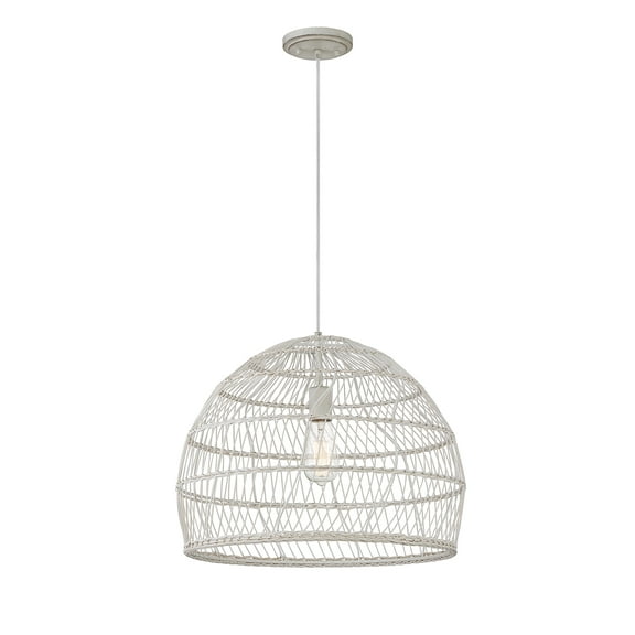 Trade Winds Lighting 1-Light Pendant Light In White Rattan With A White Socket