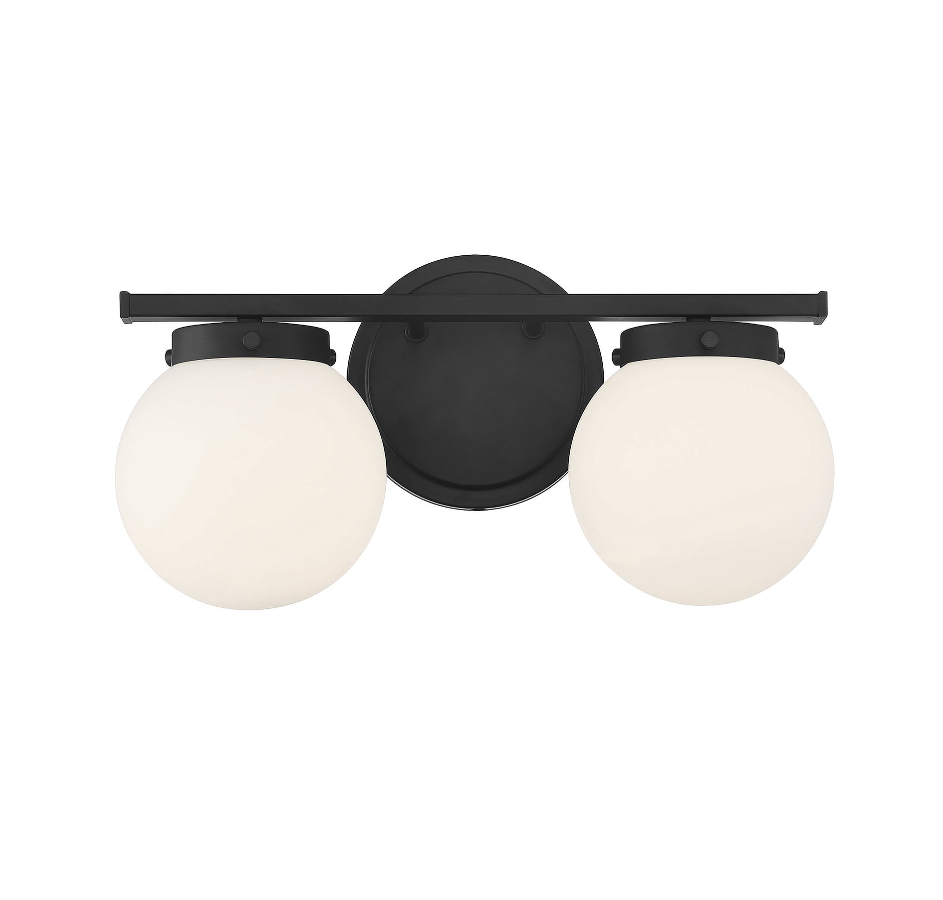 Matte Black and Opal Glass 2-Light Bathroom Vanity Fixture