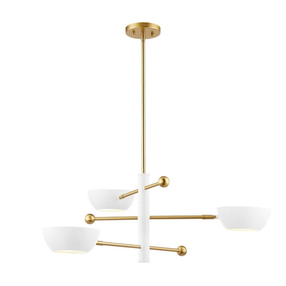 Chandelier in White and Natural Brass